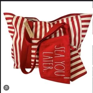 Rae Dunn Red Striped Tote Bag